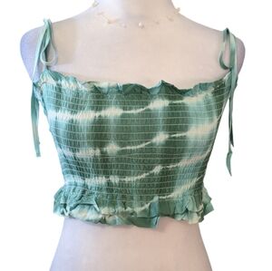 Etiquette crop top tie dye color green/white size S